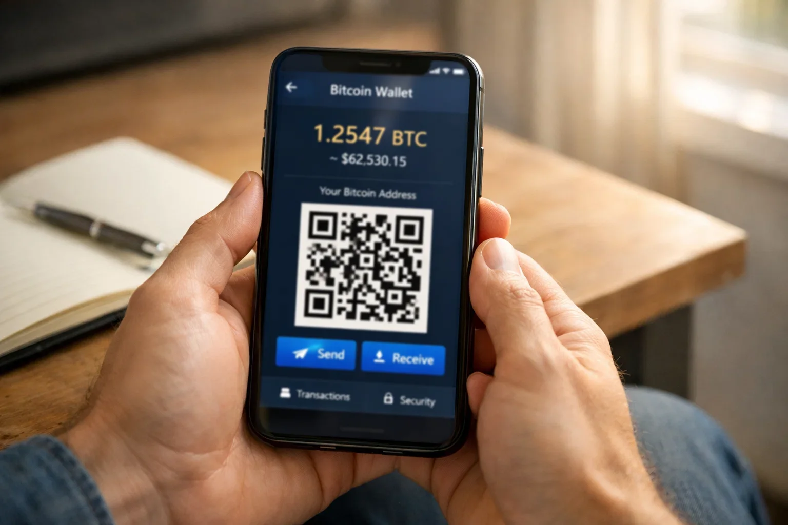 Person richtet ein Bitcoin Wallet auf dem Smartphone ein — erster Schritt zur Krypto-Sportwetten-Anmeldung