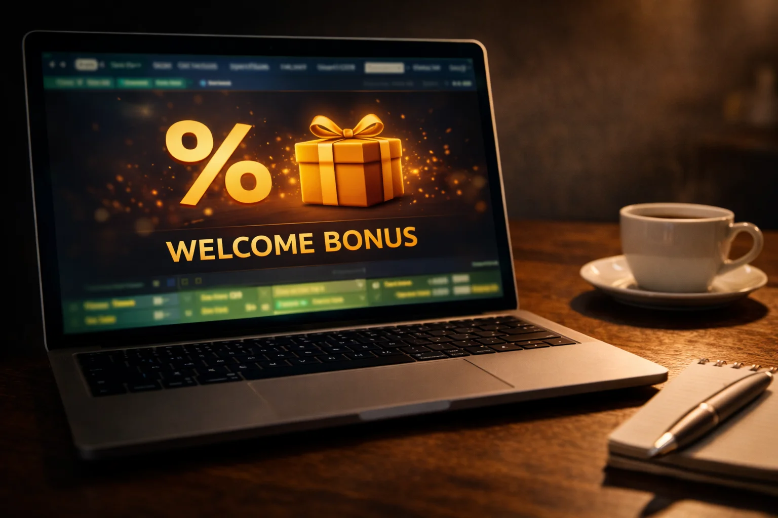 Willkommensbonus-Angebot bei einem Krypto-Buchmacher — Bonusbedingungen auf einem Bildschirm