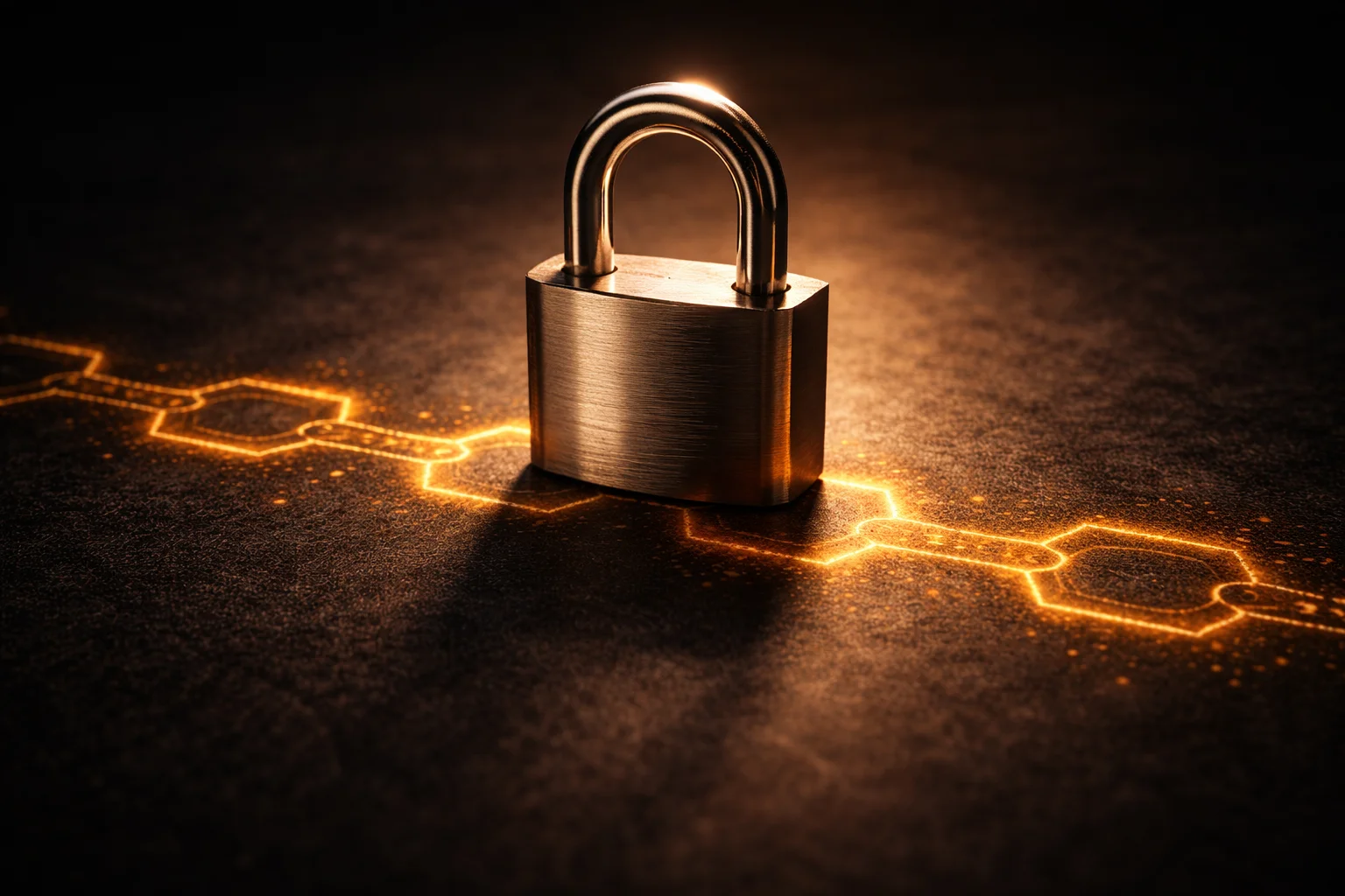 Vorhängeschloss-Symbol neben einer Blockchain-Darstellung — Sicherheit bei Bitcoin Sportwetten